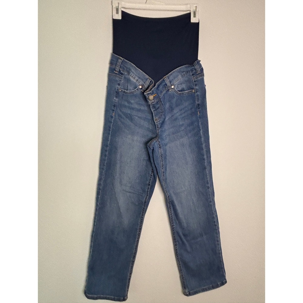 Time and Tru Maternity Straight Leg Jeans Medium Wash Blue Full Belly Band S 4-6